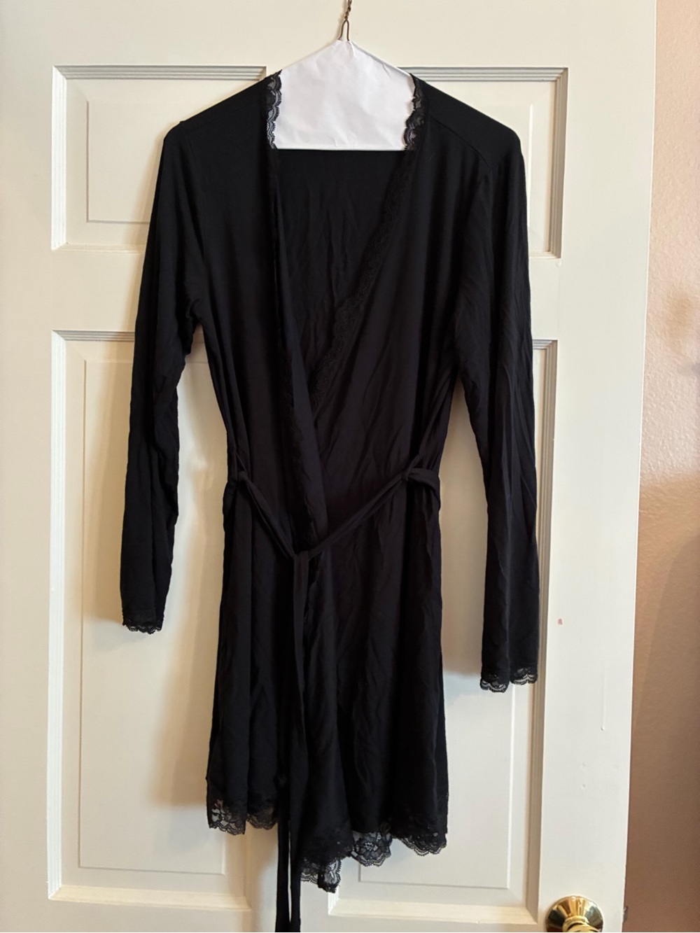 Victoria's Secret Black Lace-Trim Wrap Robe